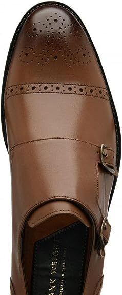 Frank Wright Moulton Mens Tan Leather Double Buckle Strap BroguePattern Monk Shoes