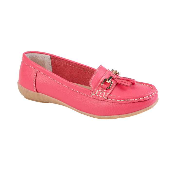 Nautical Womens Leather Slip On Loafer Moccasin Tassel Flat Shoes Watermelon Pink