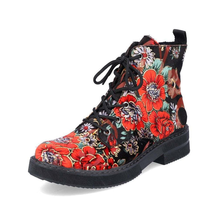 Rieker 72010 Womens Floral Design Velvet Fleece Lined Zip/Lace Up Ankle Boots