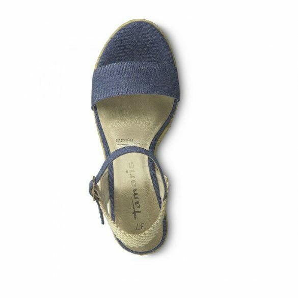 Tamaris 28300 Ladies Light Blue Denim Canvas Espadrille Wedge Heel Sandals