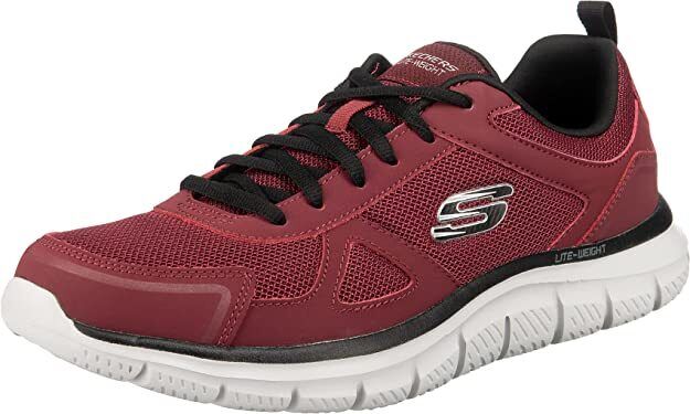 Skechers Mens Burgundy/Black Lite-Weight Memory Foam Trainers Track Scloric