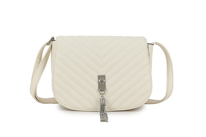 Long & Son Ladies Cream Handbag Crossbody With Flap Adjustable Strap Tassel