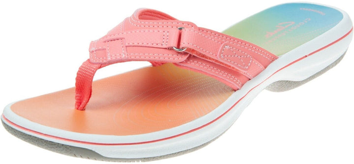 Clarks Brinkley Sea Ladies Coral Ombre Adjustable Toe Post Flip Flop Sandals