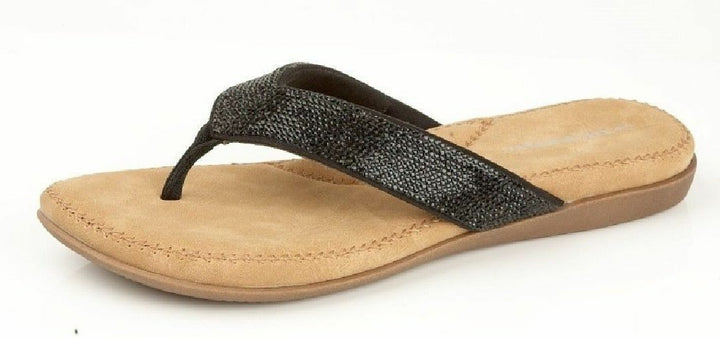 Cipriata Alcee L672 Ladies Black Diamante Cushioned Toe Post Flip Flop Sandals