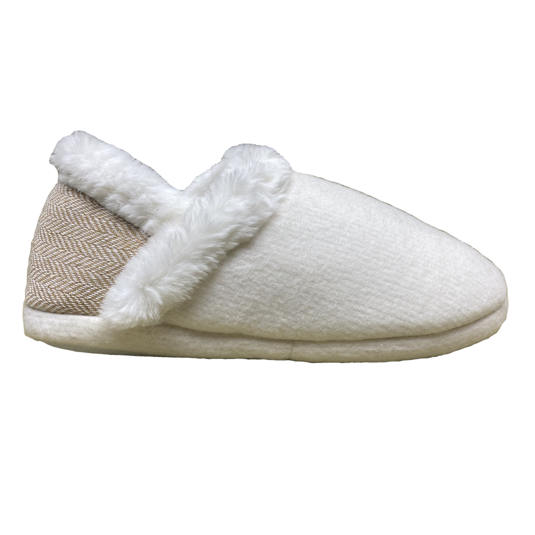 DUNLOP FLORENCE WOMENS CREAM FLUFFY FAUX FUR FLEECE LINED BOOTIE SLIPPERS