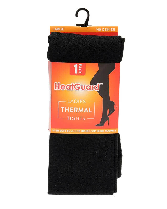 Heatguard Ladies Black Thermal Tights 140 Denier 1 Pair Pack Sizes S, M. L