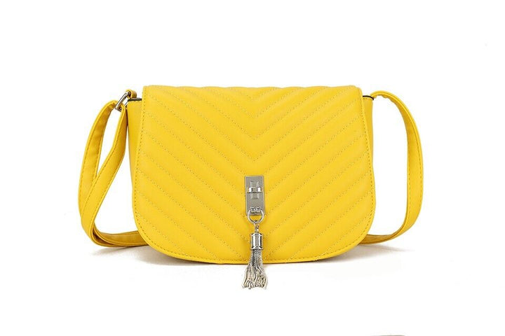 Long & Son Ladies Yellow Handbag Crossbody  With Flap Adjustable Strap Tassel