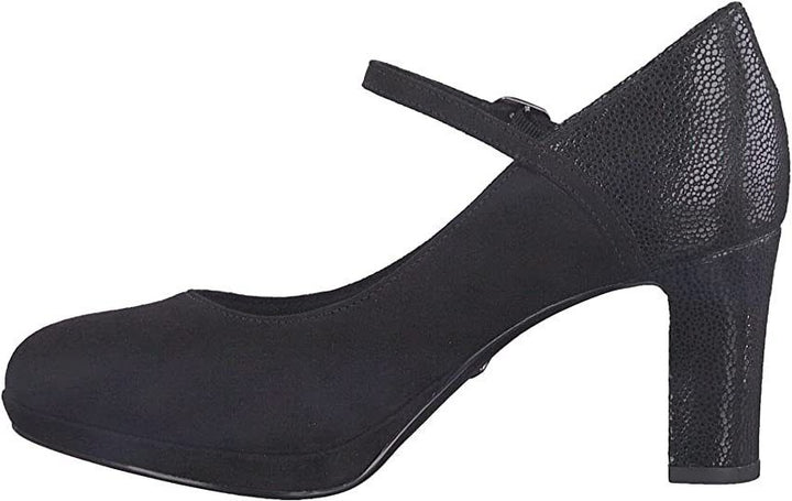 Tamaris 24409 Ladies Vegan Black Textile Comfort Lining Strap Block Heel Court Platform Shoes