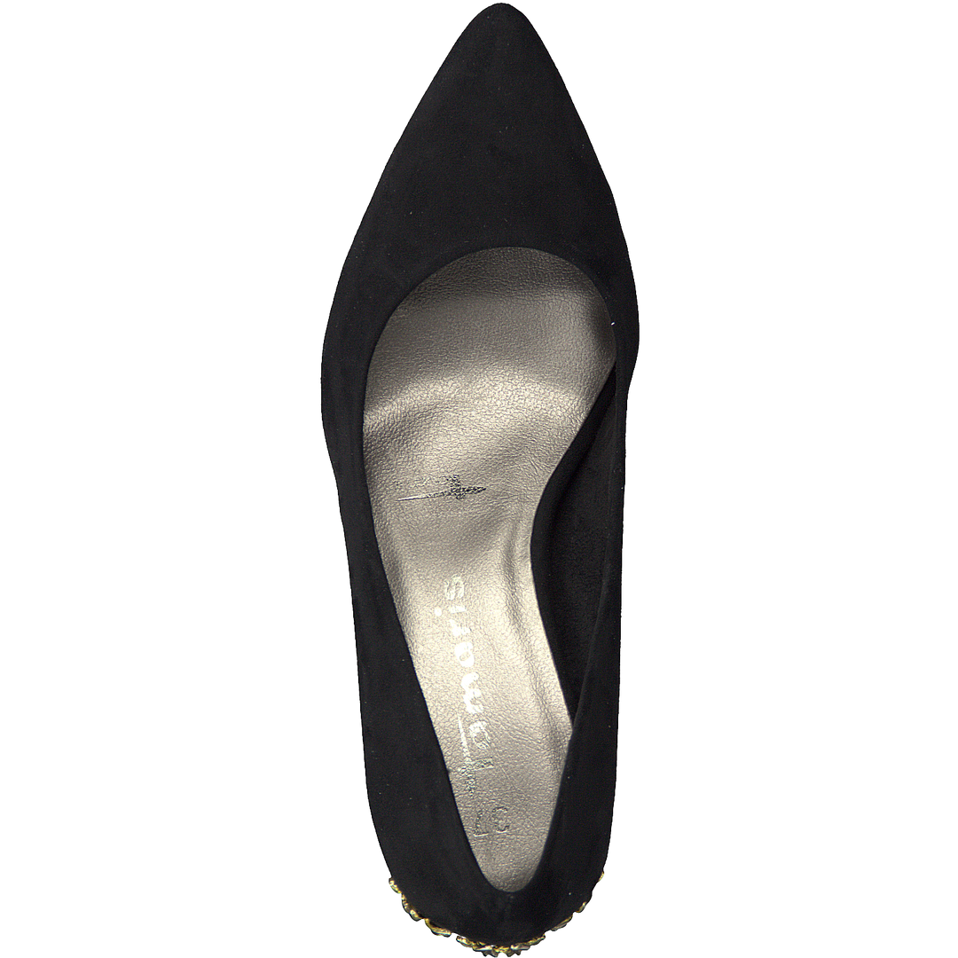 Tamaris 22445 Smooth Black Smart Low Kitten Heel Court Shoes Cabin Crew Office