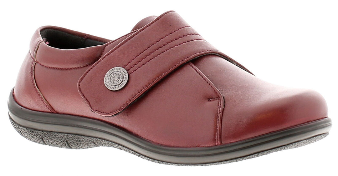 Dr Keller Rita Ladies Burgundy Leather Wide E Fit Touch Fasten Comfort Shoes