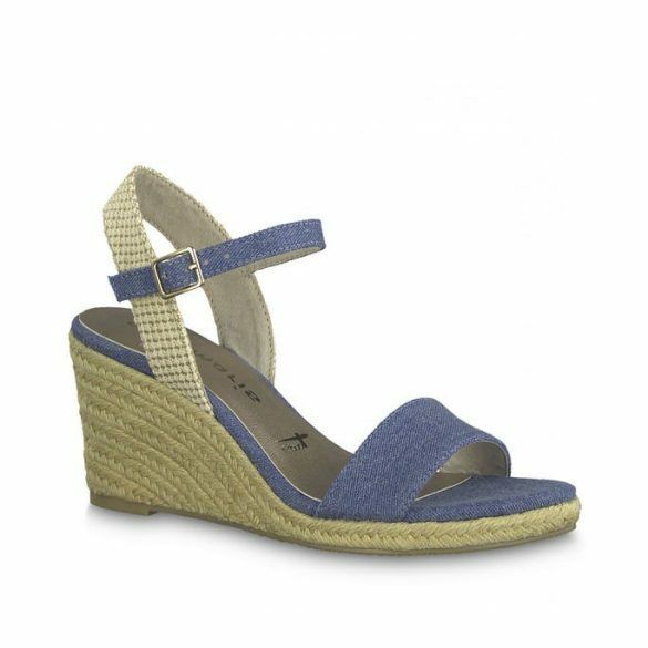 Tamaris 28300 Ladies Light Blue Denim Canvas Espadrille Wedge Heel Sandals