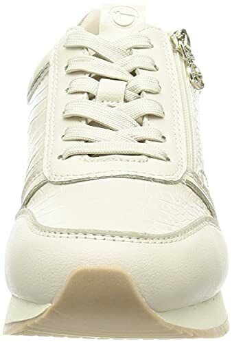 Tamaris 23603 Cream Beige Wedge Athleisure Lace Up Fashion Trainers With Zip