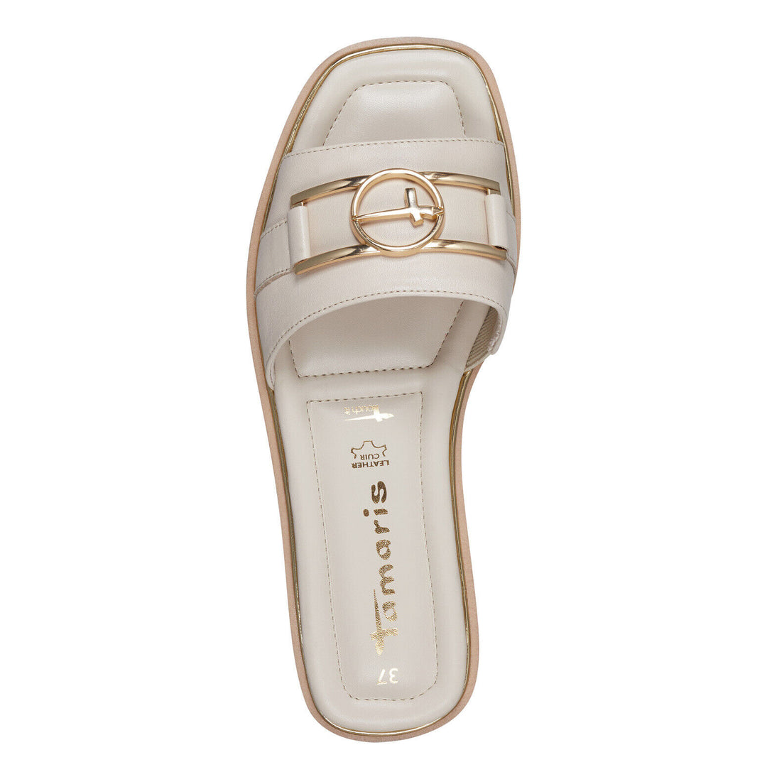 Tamaris 27107 Ladies Ivory Leather Slider Mule Sandals Touch It Comfort Footbed