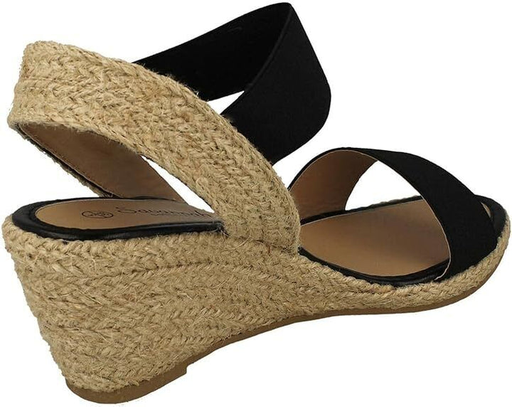 Savannah Collection F2301 Ladies Espadrille Comfort Mid Wedge Heel Elasticated Sandals