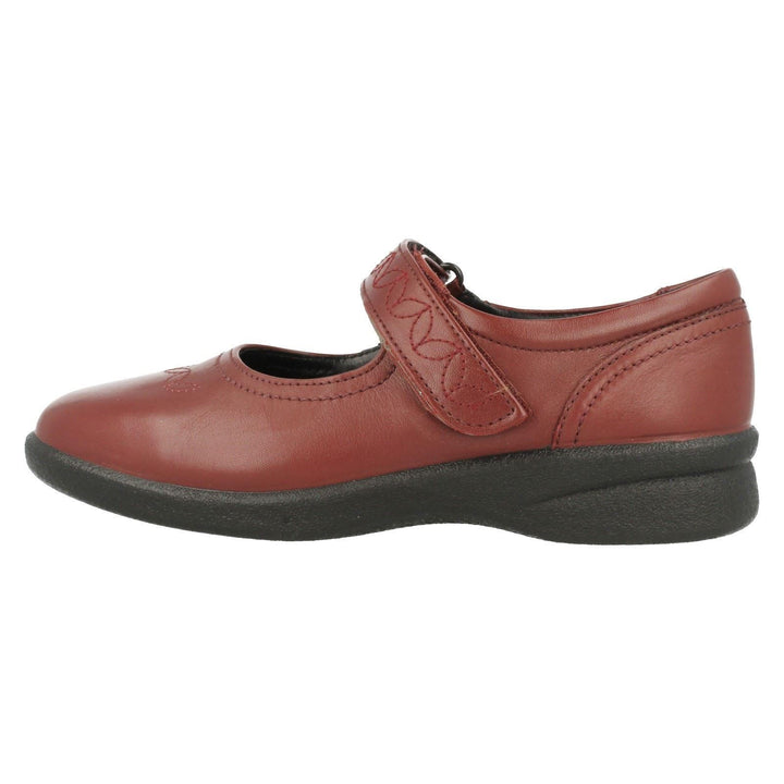 Padders SPRITE 2 Ladies Red Leather WIDE FIT 3E/4E Flat Casual Mary Jane Shoes