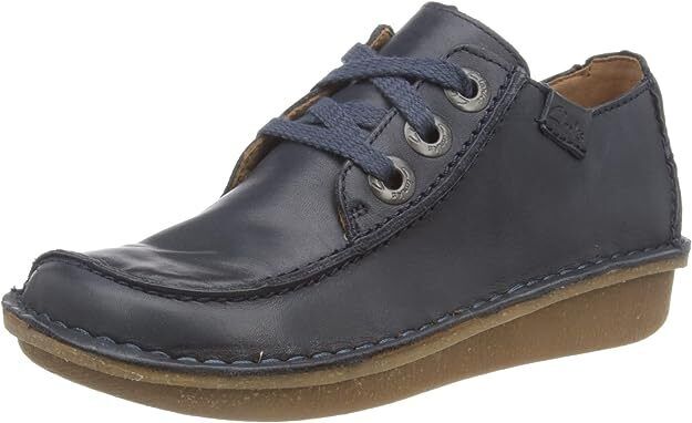 Clarks Funny Dream Womens Lace Up Curved Wedge Square Toe Shoes Navy Leather