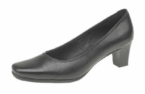 Mod Comfys L189 Ladies Black Leather Mid Heel Plain Office/ Airport/ AirLine/ Work Court Shoes