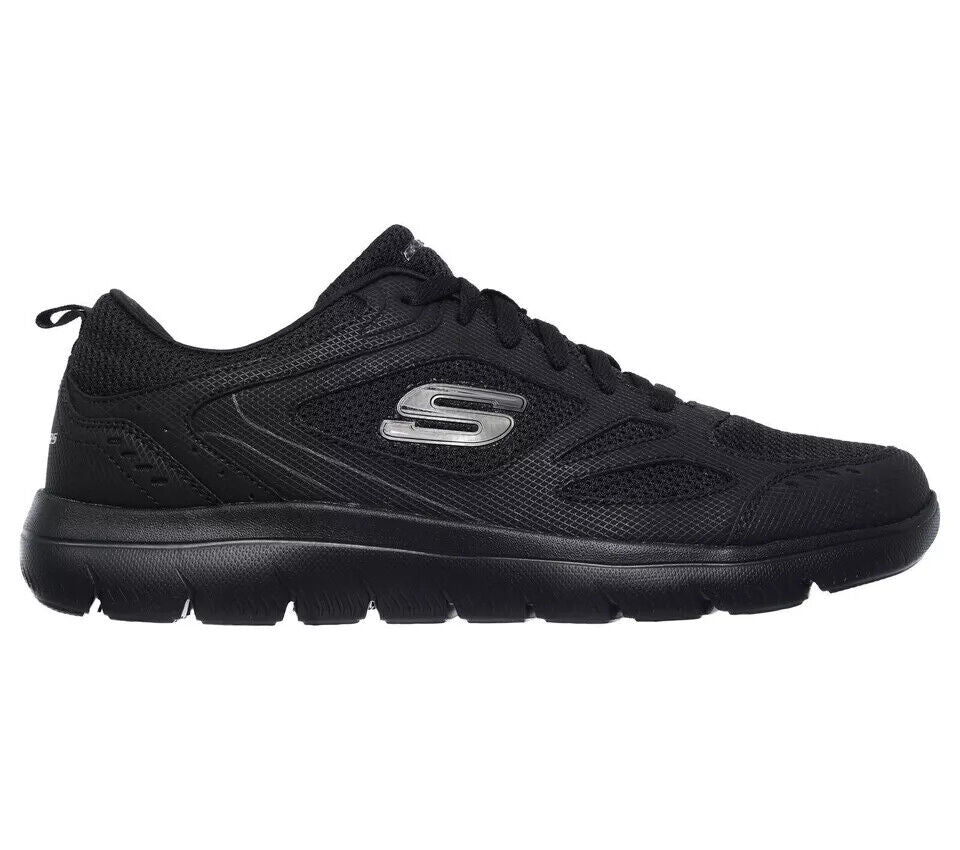 Skechers South Rim Mens Black & White Leather Lace Up Lightweight Sport Trainers