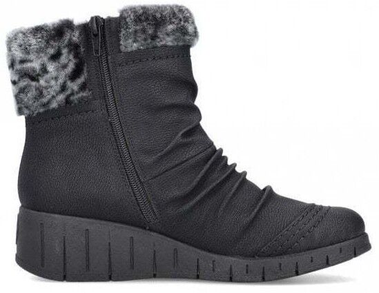 Rieker Antistress Y1361 Ladies Black Leather Wool Lining Zip Up Ankle Boot