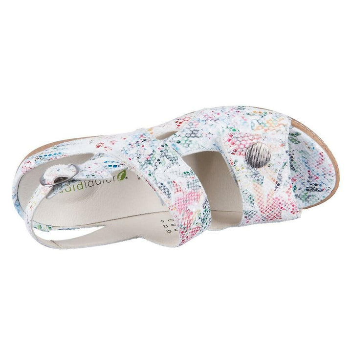 Waldlaufer 342002 Ladies WIDE FIT White Multi Floral Leather Slingback Sandals