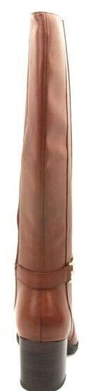 Tamaris 25551 Ladies Cognac Tan Leather Logo Buckle Zip Up Mid Heel Knee High Boots