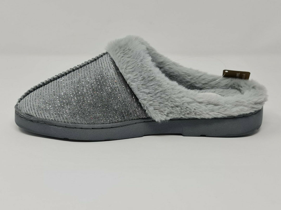 Dr Keller Decator Womens Grey Glitter Soft Fluffy Warm Faux Fur Mule Slippers