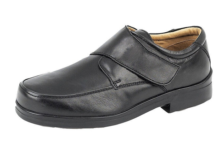 Roamers M404 Mens Black Leather XXX EXTRA WIDE FIT Lightweight Shoes With Strap