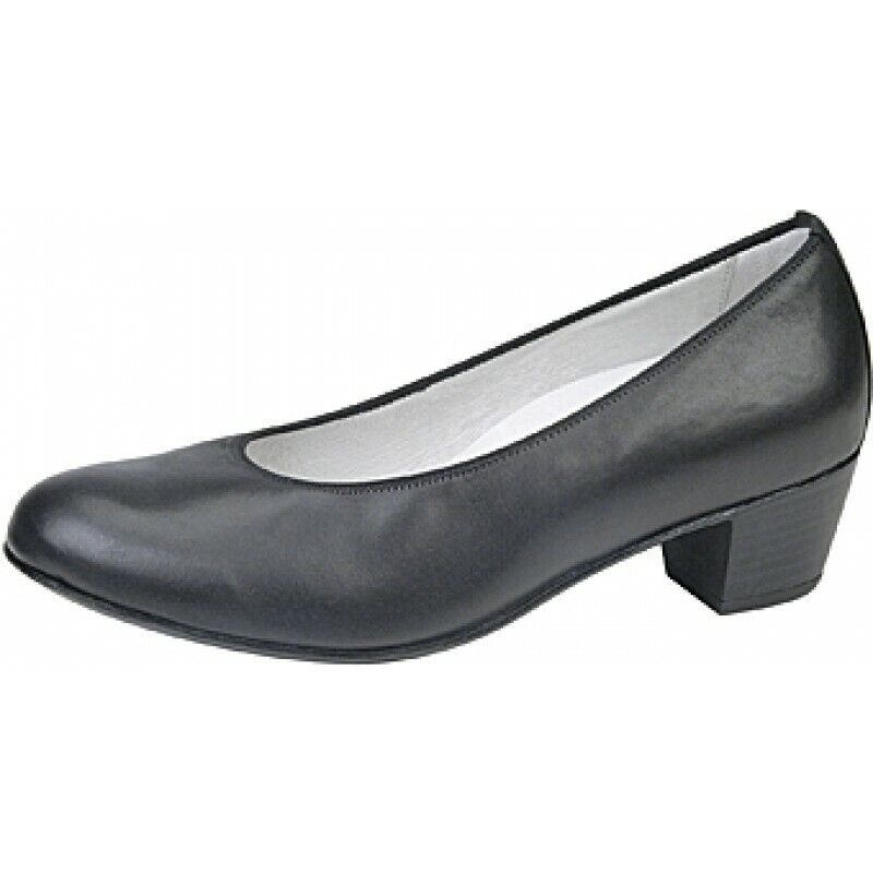 Waldlaufer Hilaria 358501 Black Waxy Leather Wide Fitting Block Heel Court Shoe