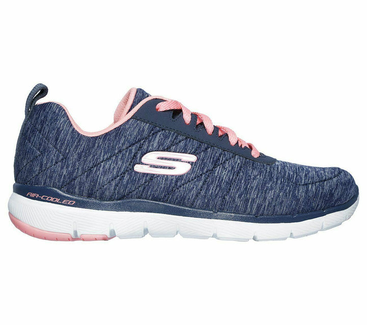 Skechers Flex Appeal 3.0 Insiders Womens Trainers Navy/Coral Fabric Lace Up