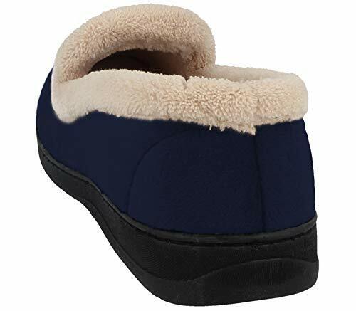 Jo & Joe Cashmere Ladies Light Weight Navy Blue Soft Velour Warm Lined Fleece Trim Hard Sole Slippers