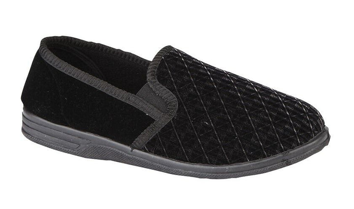 Jo & Joe Austin/Kevin Mens Black Soft Velour Twin Gusset Full  Slippers With Rubber Sole