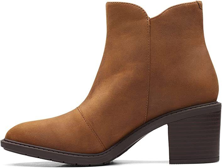 Clarks Scene Zip Womens Waxy Dark Tan Leather/ Snake Print Outer Zip Fastening Block Heel Boots