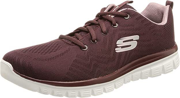 Skechers Ladies Wine Mesh Memory Foam Lace Up Trainers Graceful Get Connected