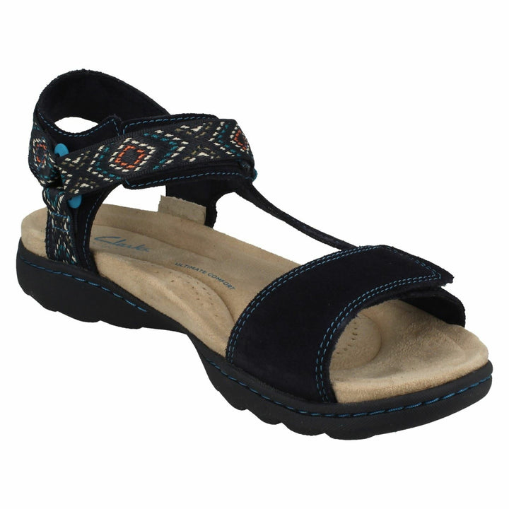 Clarks Amanda Step Ladies Navy Suede Lightweight Touch Fasten Strap Sports Sandals