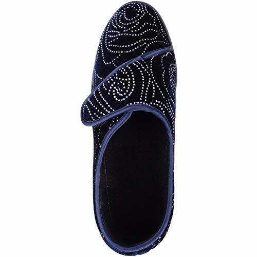 Jo & Joe Gloria Womens Navy Velour Single Touch Fasten Full Slippers With Glittery Swirl Pattern