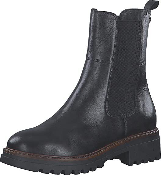 Tamaris 25433 Ladies Black Leather Touch It Footbed Pull On Chelsea Boots