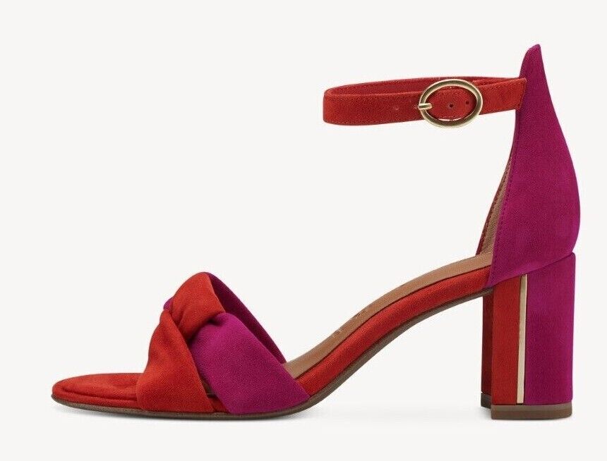 Tamaris 28321 Ladies Fushia/ Orange Suede Leather Ankle Strap Block Heel Sandals