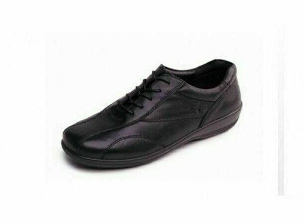 Padders Womens Wide EE/EEE Fit Soft Black Leather Cushioned Lace Up Shoe Song