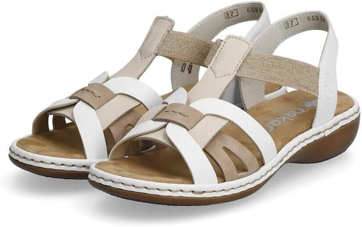 Rieker 65918 Ladies White/Beige/Cream  Low Wedge Elasticated Slingback Sandals