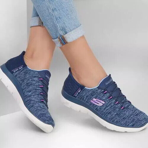 SKECHERS Slip Ins Dazzling Haze Ladies Blue Wide Fit Hands Free Slip On Trainers