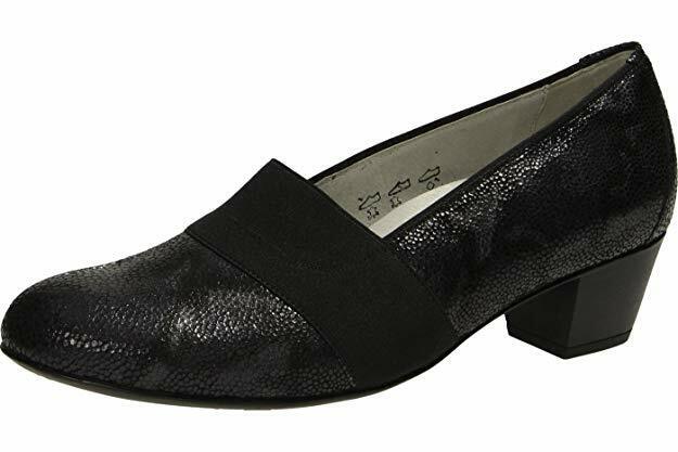 Waldlaufer Hilaria 358505 Low Heel Black Snake Print Leather/Elastic Court Shoes