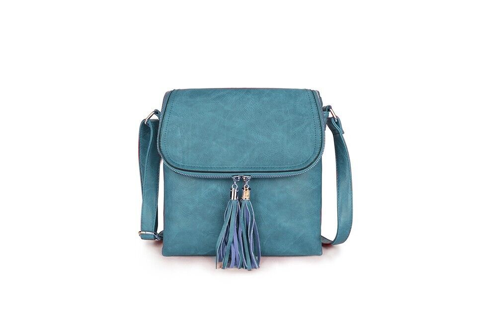 Long & Son London Ladies Teal  Crossbody Handbag With Flap & Adjustable Strap