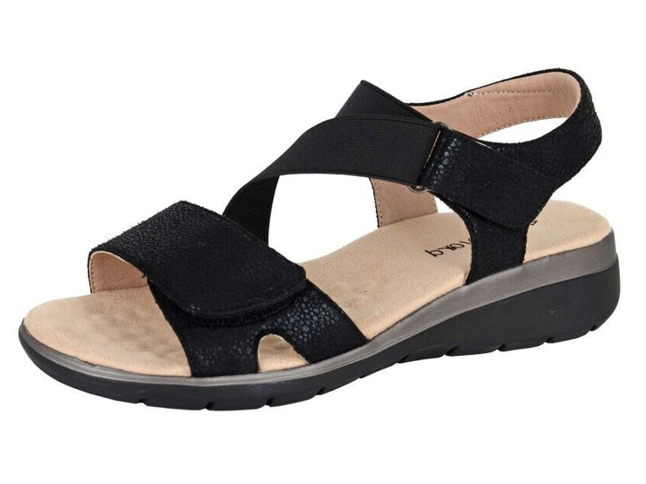 Boulevard L283 Womens Black Shimmer Touch Fasten Elastic Straps Padded Sandals