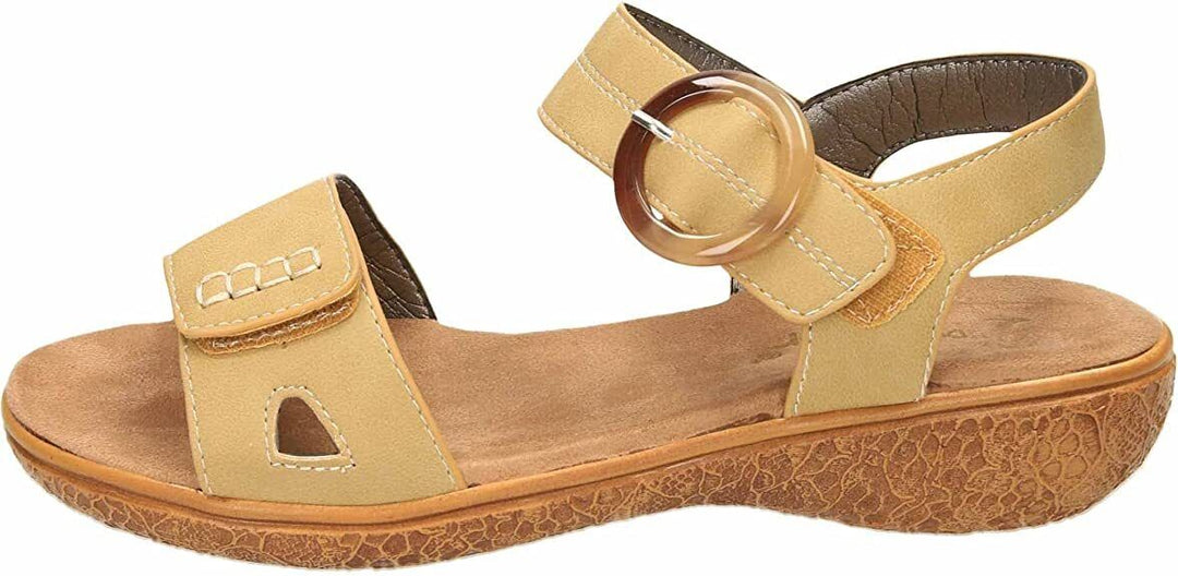 Dr Keller Joan Ladies Beige Slingback Double Strap Buckle Detail Wedge Sandals