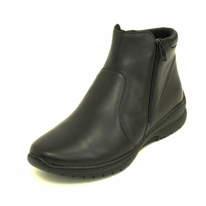 Footsoft Bella WIDE FIT (E/EE) Black Leather Zip Ankle Boots With Removable Insole