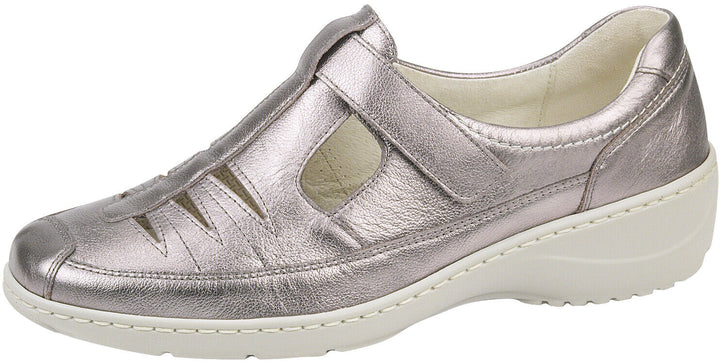 Waldlaufer Kya Marakesch Ladies Wide Fit  Pewter Leather Leather-Lined T-Bar Shoe