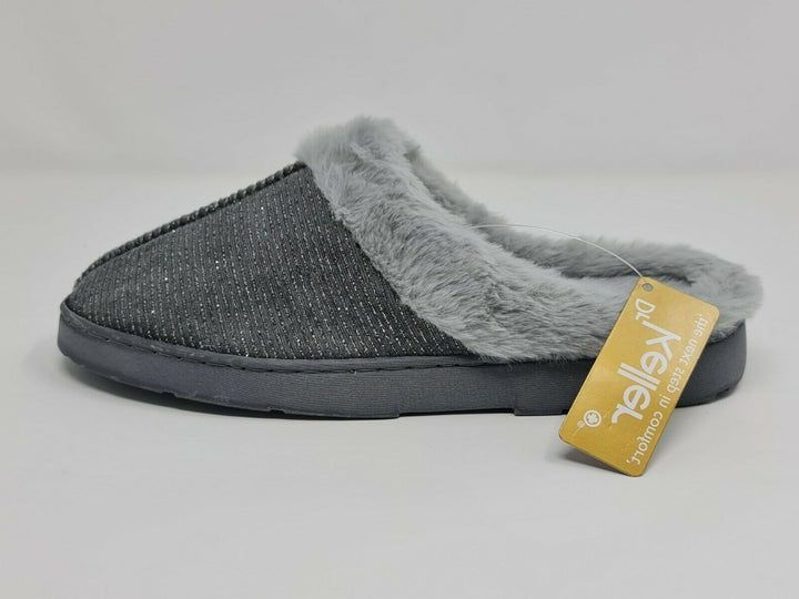 Dr Keller Decator Womens Grey Glitter Soft Fluffy Warm Faux Fur Mule Slippers