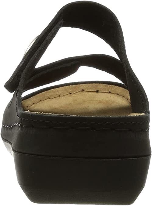 Tamaris 27510 Ladies Black Nubuck Leather Wide Fit Double Touch Fasten Slider Mule Sandals