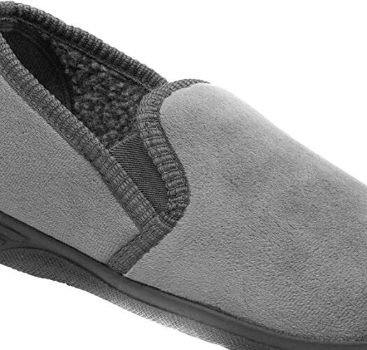 Jo & Joe Jake Mens Velour Grey Fleece Lined Slip On Elasticated Gusset Slipper