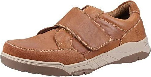 Hush Puppies Fabian Mens Tan Leather Wide Fit Touch Fasten Memory Foam Shoes